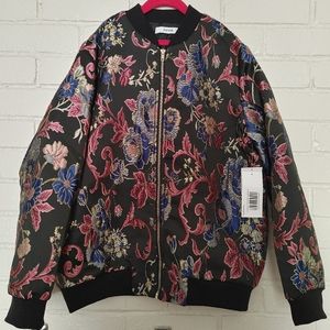 JustFab blk/multi floral bomber jacket